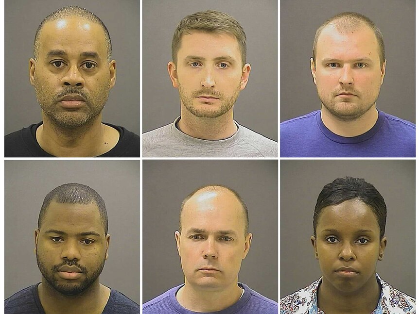 Six officers charged from Baltimore Police Department relating to the death of Freddie Gray on May 2, 2015