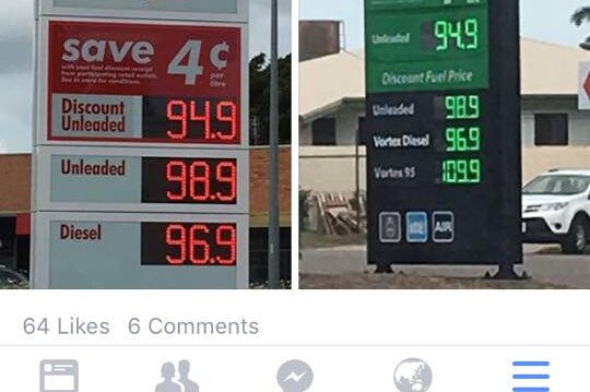 A picture of petrol price signs