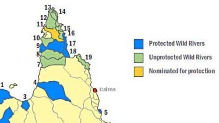 Map showing a declared and proposed Wild Rivers areas in Queensland