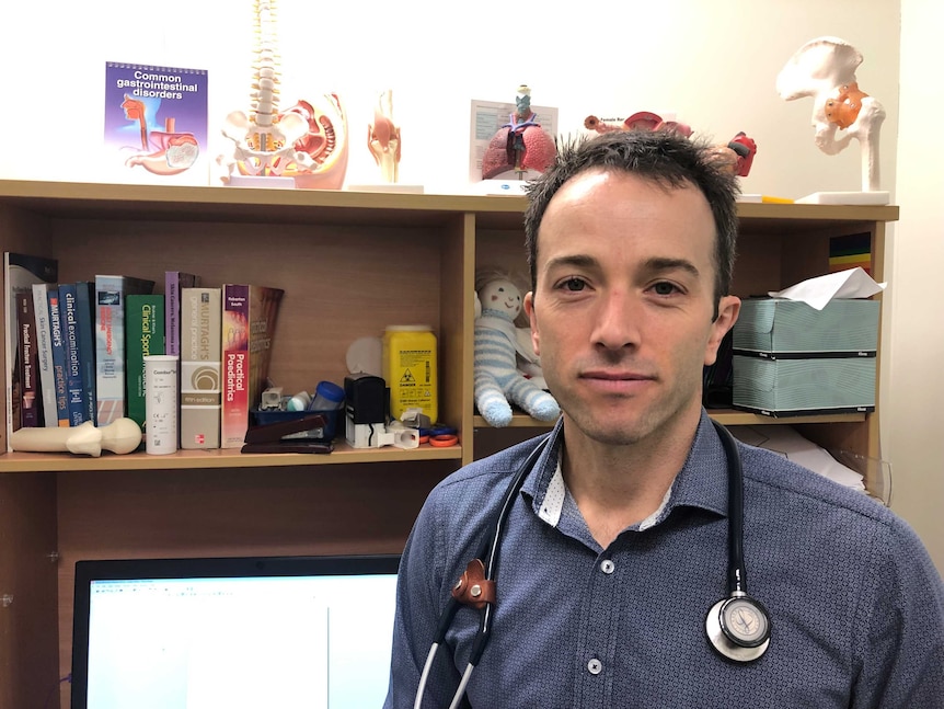 Dr Rob Park wears a stethoscope at his practice in Buderim on Queensland's Sunshine Coast