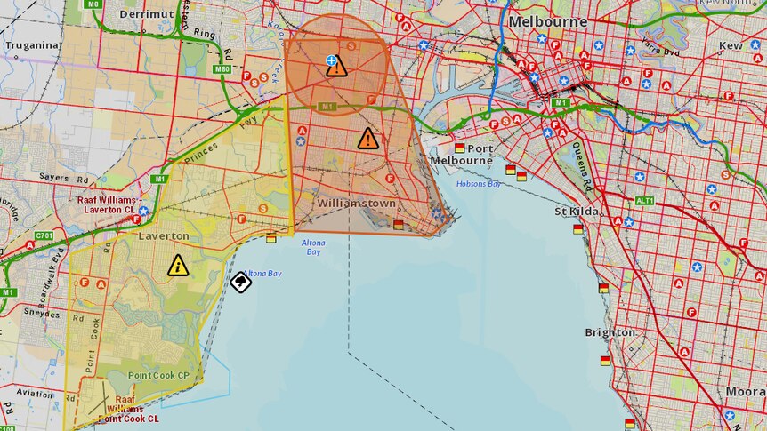 A map highlights the epicentre of the West Footscray fire and areas affected by smoke in the western suburbs.
