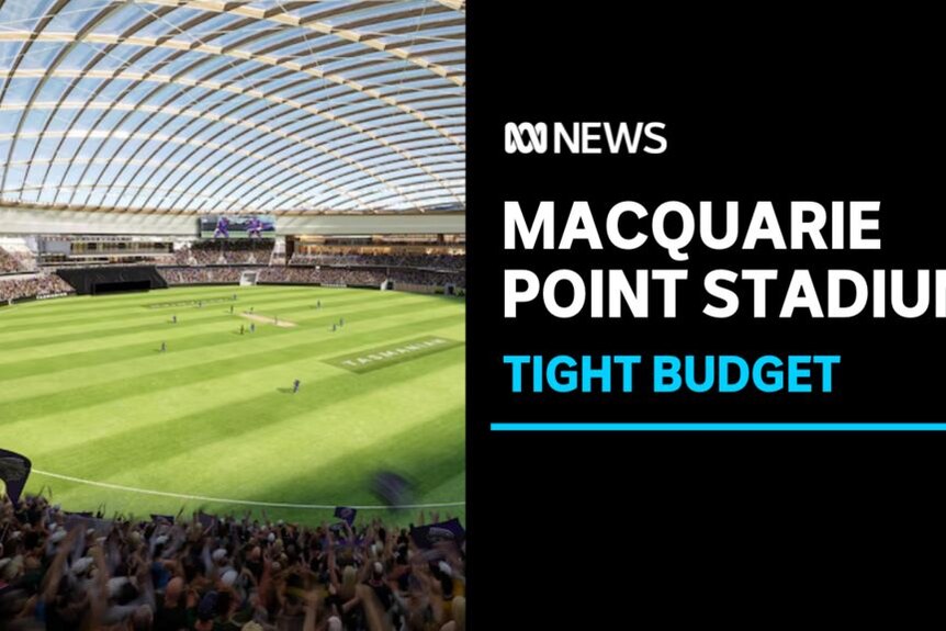 Macquarie Point Stadium, Tight Budget: A graphic impression of a stadium's interior with a transparent roof.