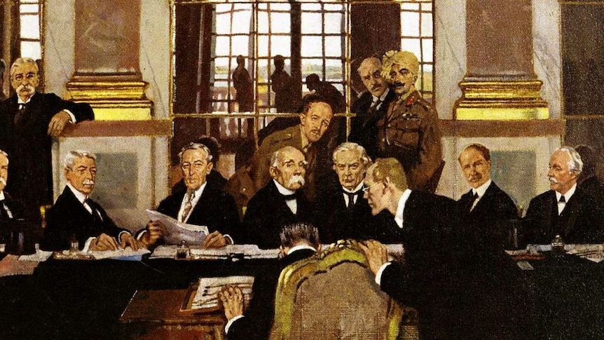 The Signing of Peace in the Hall of Mirrors, painting by William Orpen depicting the signing of the Versailles treaty.