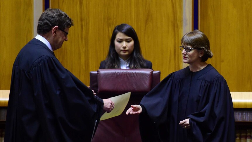 Justice Michelle Gordon during a swearing-in ceremony at the High Court.