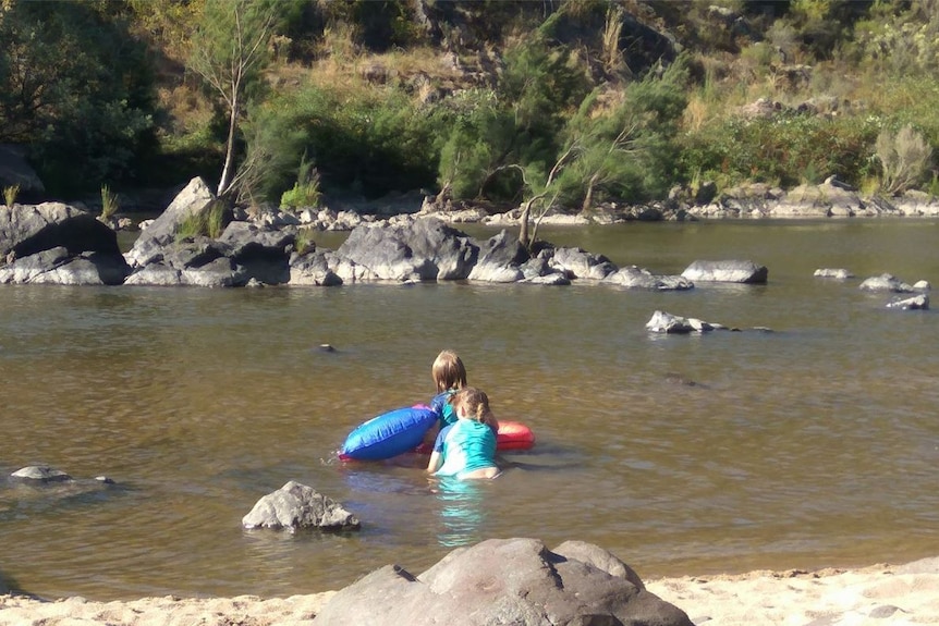 Children play in Murrumbidgee river during the heatwave