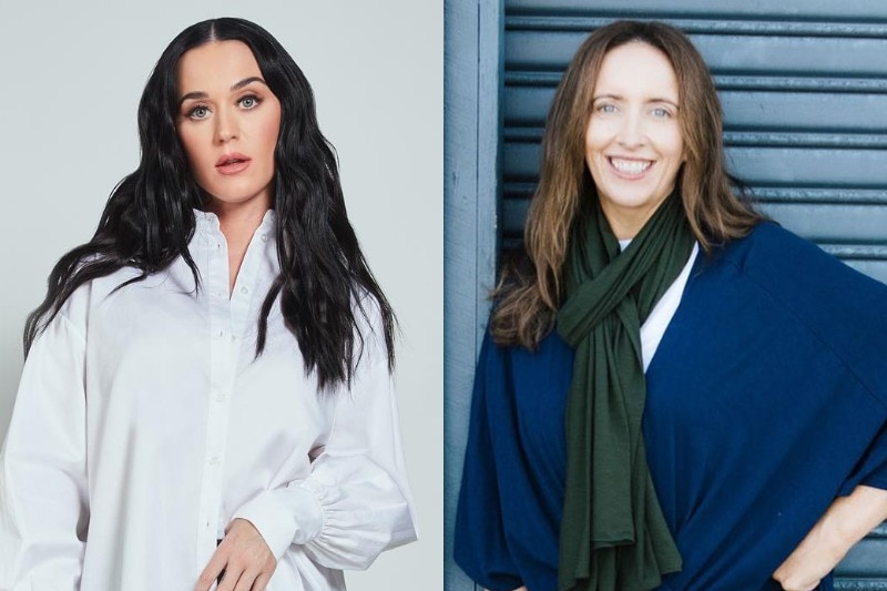 a composite image of two women both with long hair posing and looking at the camera