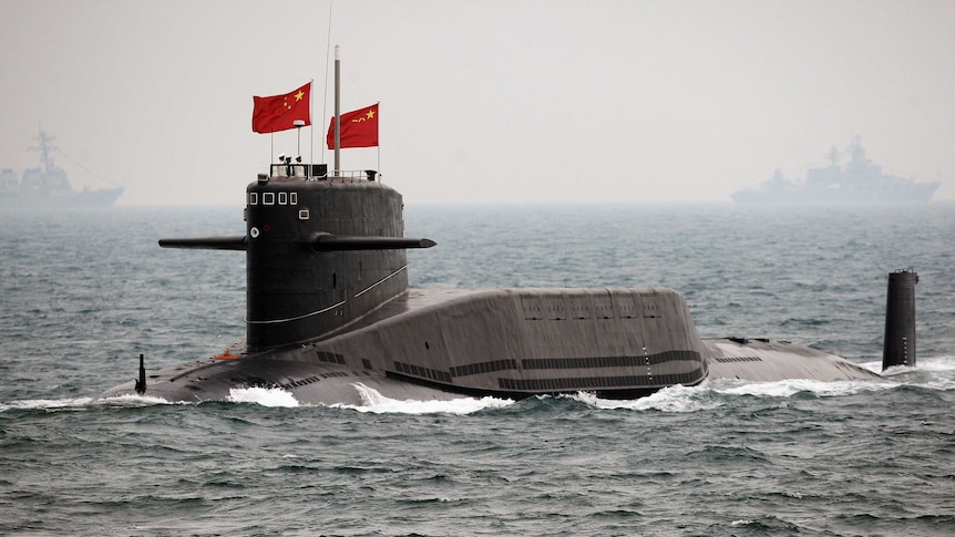 A Chinese Navy submarine attends an international fleet.