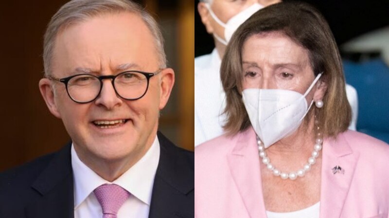 A composite image of Anthony Albanese and Nancy Pelosi