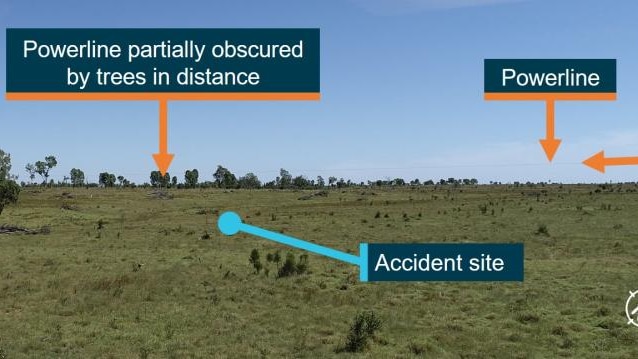  A photo of paddock with diagram showing where crash happened and location of power lines