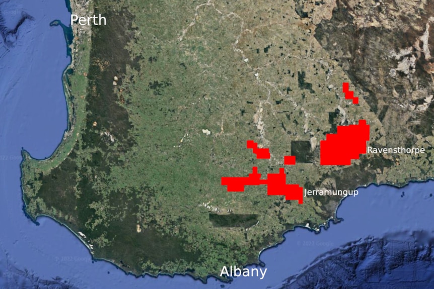 A map of WA's Great Southern region, with parts highlighted in red.