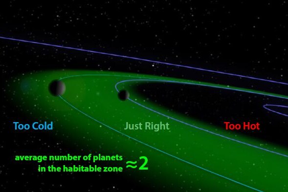 Most stars harbor two potentially habitable planets in "the Goldilocks zone", where liquid water can exist.