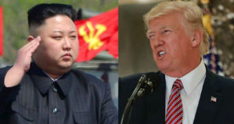 A composite image of Kim Jong-un and Donald Trump.