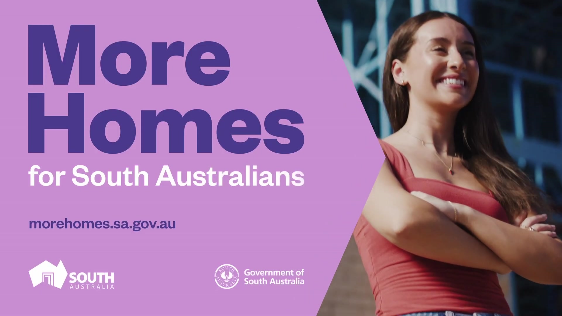 a woman with her arms crossed, next to her text says "More homes for South Australians"