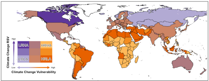 World map of climate change awareness.