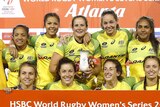 Australia's women's sevens side celebrates the Atlanta 7s title