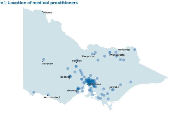 A map showing the locations of medical practitioners who can help people access the VAD program
