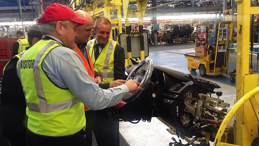 New federal Industry Minister Ian Macfarlane tours the Holden manufacturing plant in northern Adelaide.
