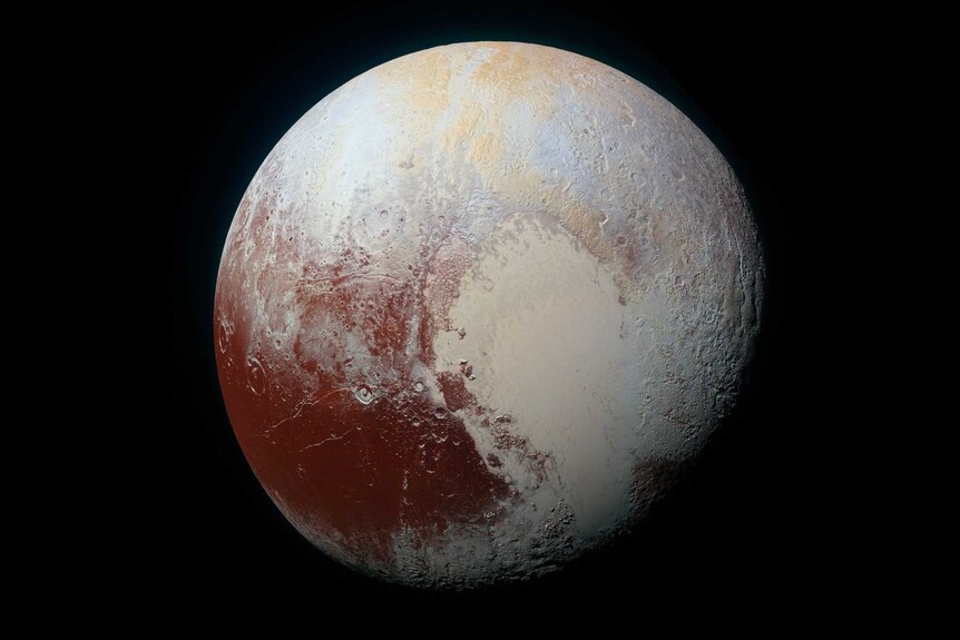 A colourised image of Pluto.