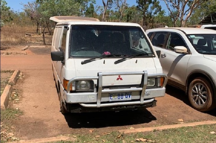A white van parked at a day campsite in Kakadu National Park
