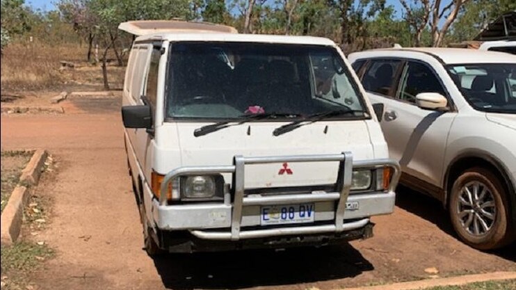 A white van parked at a day campsite in Kakadu National Park