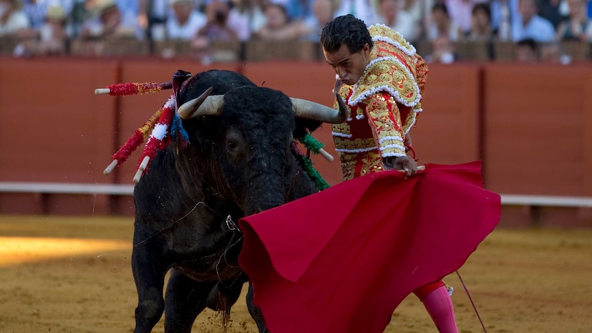 Ivan Fandino performs a pass during a bullfight.