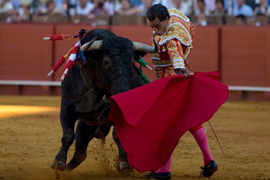 Ivan Fandino performs a pass during a bullfight.