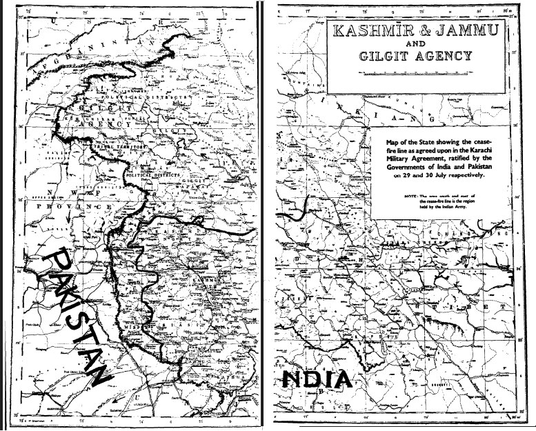 Two pages of the map of the ceasefire line in the Kashmir region between India and Pakistan pasted together