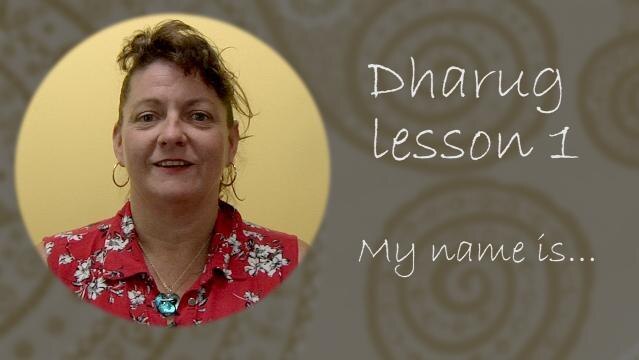 Woman beside text Dharus lesson 1 my name is