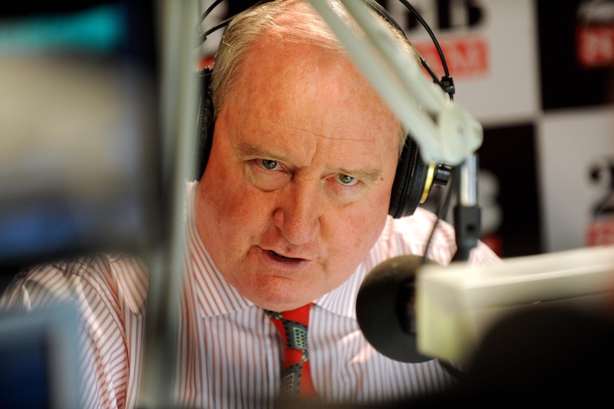 Radio broadcaster Alan Jones speaks on air