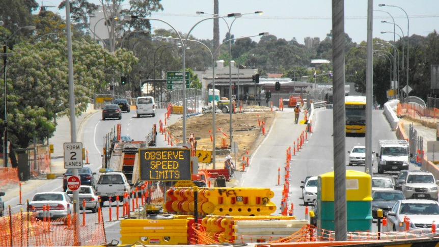 The Adelaide tram extension works on Port Road
