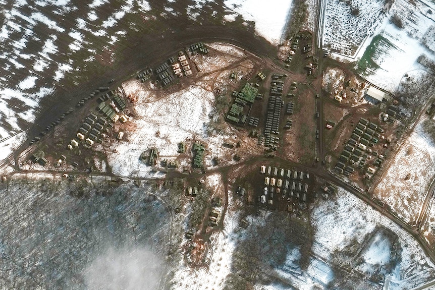 Aerial view of military camp
