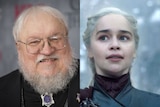 A composite of George R R Martin and actress Emilia Clarke playing Daenerys Targaryen.