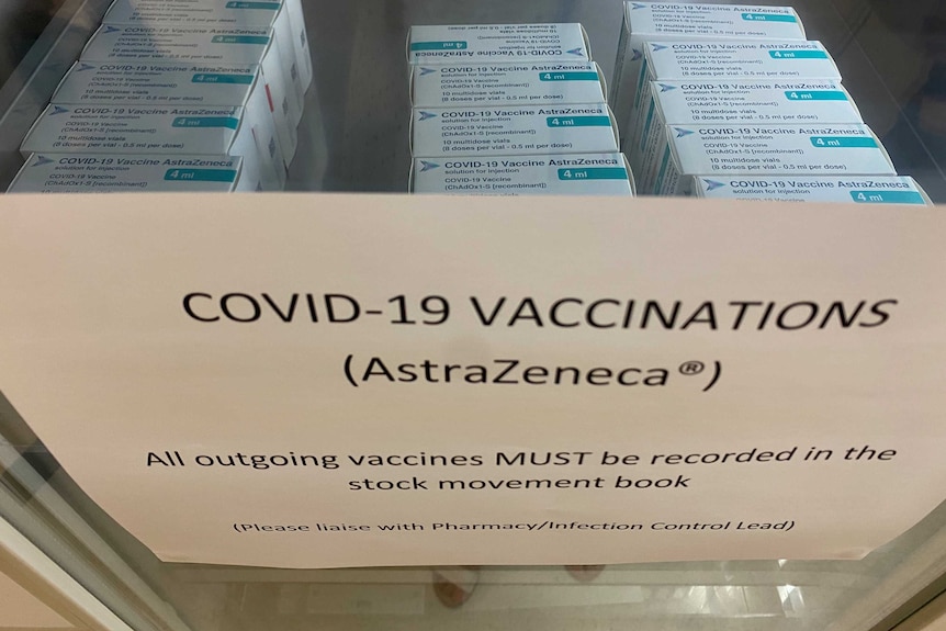 A tray of AstraZeneca vaccines in Murray Bridge