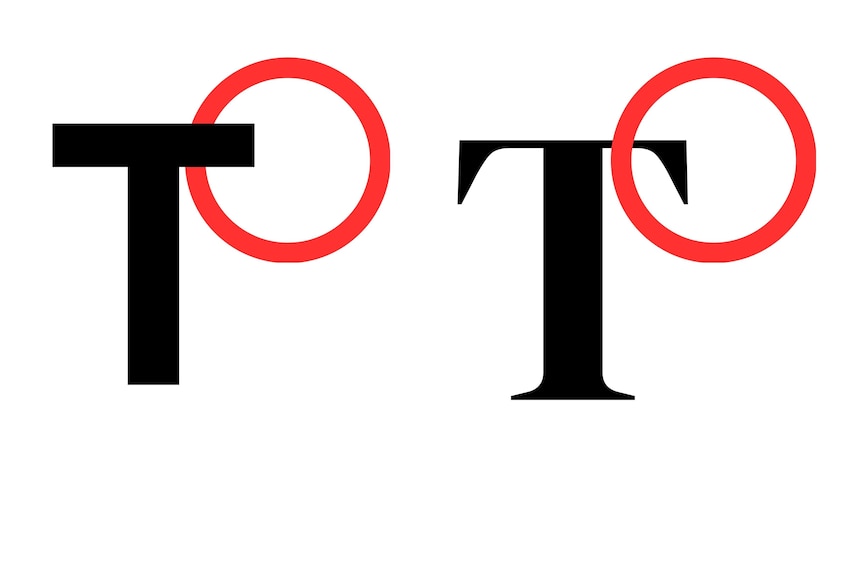 Two capital "Ts" with the slightly different font circled in red.
