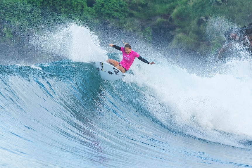 Stephanie Gilmore competing in the World Surf League event on Maui