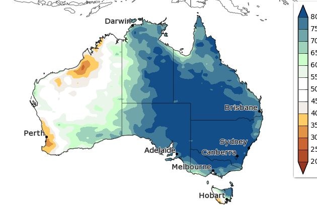 A map of spring rainfall forecasts in Australia