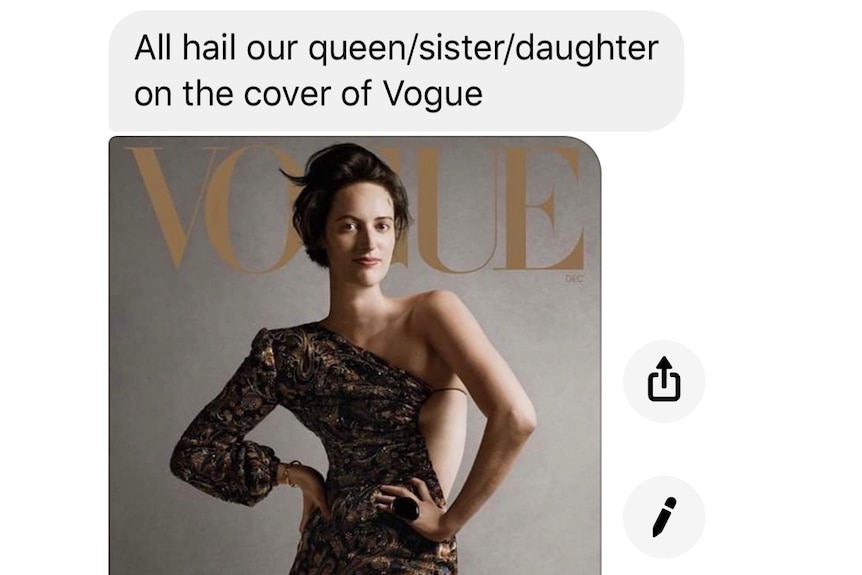 Phoebe Waller-Bridge on the cover of Vogue, and a message saying 'all hail our queen/sister/daughter'