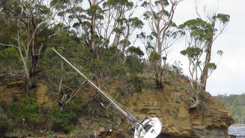 yacht aground near Cygnet in Tasmania's south