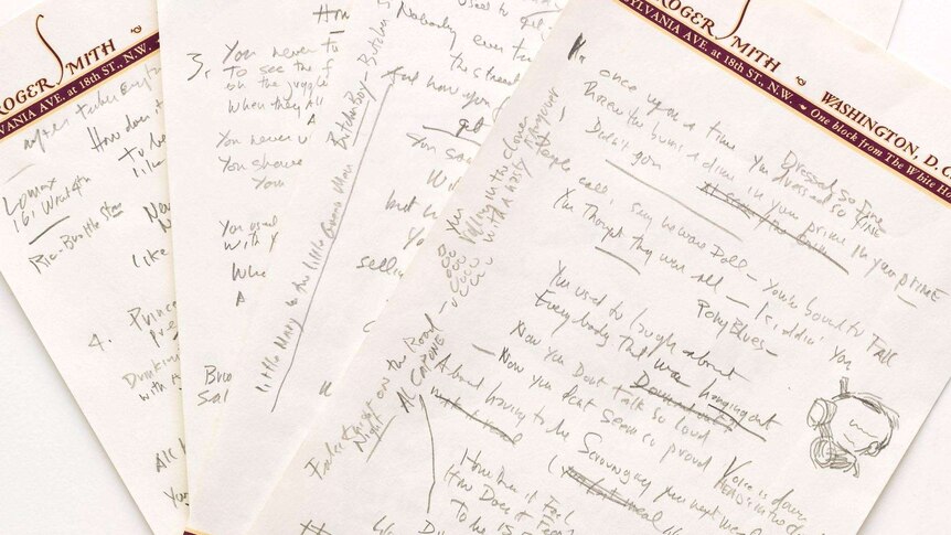 Bob Dylan's June 1965 original working autograph manuscript for the song Like a Rolling Stone.