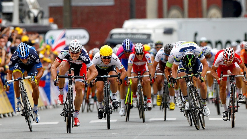 Andre Greipel (2nd left) wins stage five of the 2012 Tour de France.