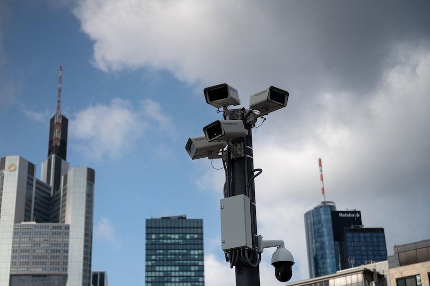 CCTVs mounted in downtown Frankfurt.