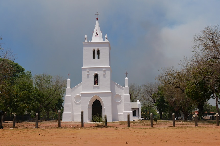 A tall church in the outback.