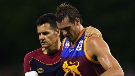 Jamie Charman injured in Brisbane trial match v Essendon