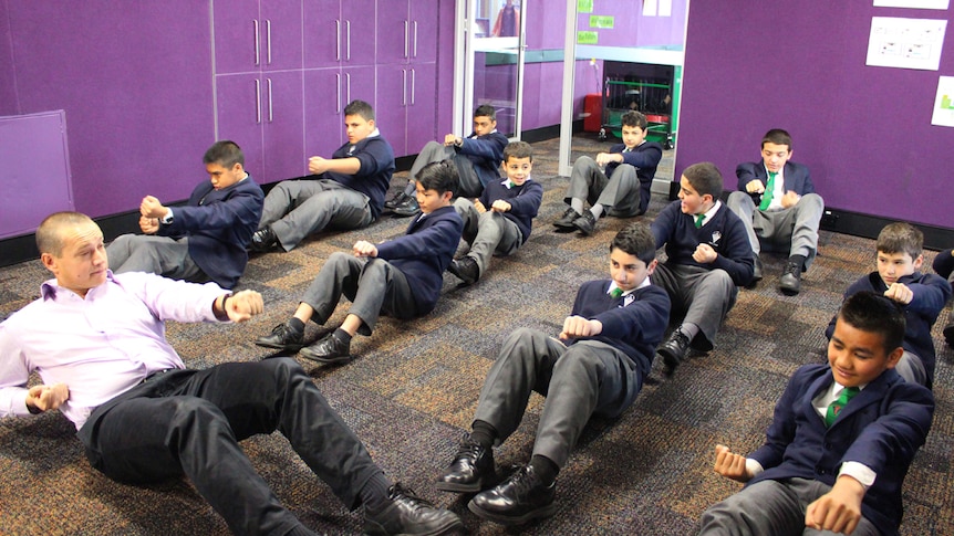 Students at Delany College in Granville starting their day with 'brain push-ups'