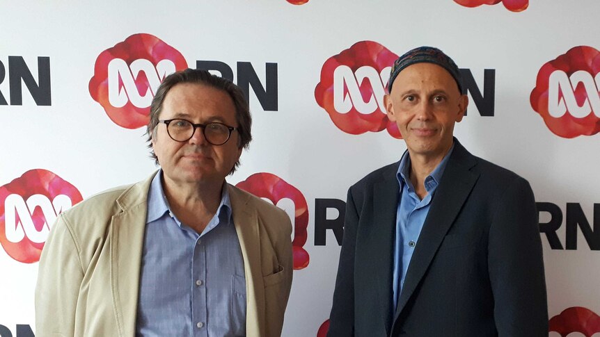 portrait of andrew west (left) with rabbi sergio bergman (right) again ABC RN logo background