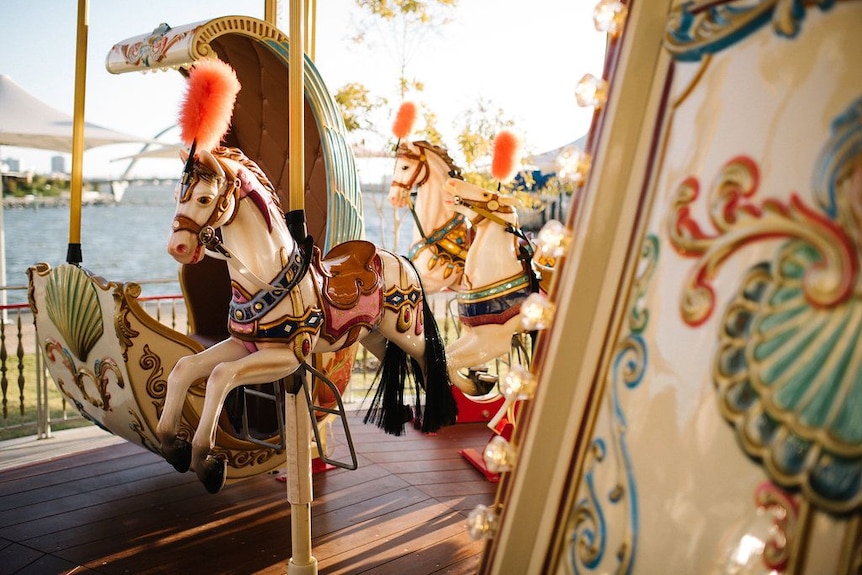 A horse on a merry-go-round.