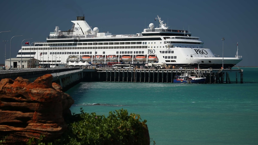 A cruise ship docked at a jetty in Broome.