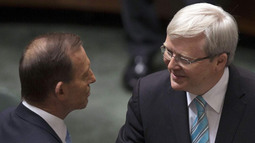 Tony Abbott shakes hands with Kevin Rudd
