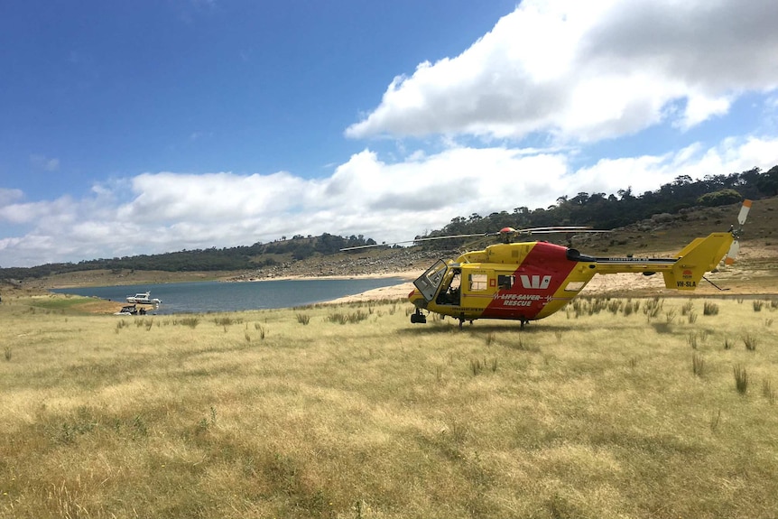 Westpac Rescue chopper at Lake Eucumbene