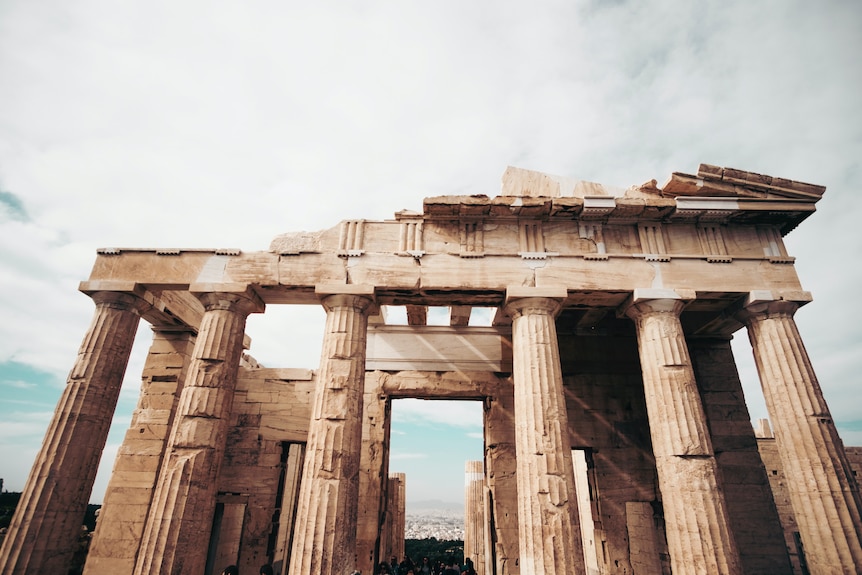 Acropolis of Athens' columns remains in Athens, Greece. 